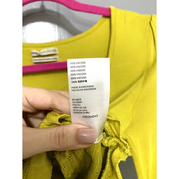 Urban Outfitters Chartreuse Bayside Smocked Button-front Cropped Blouse S - Picture 3 of 8